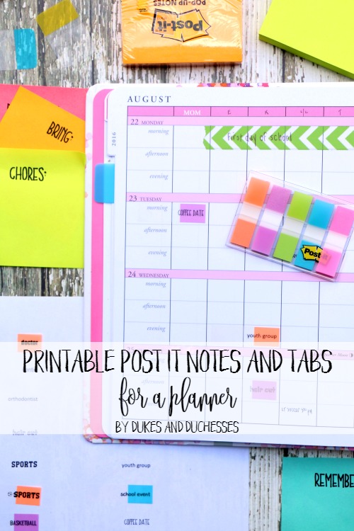 Printable Post It Notes and Tabs for a Planner