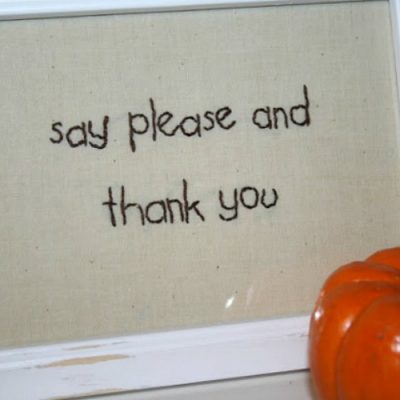 Embroidered Table Manners Sign