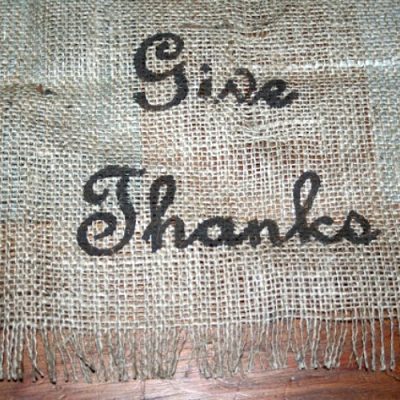 give thanks stenciled burlap table runner for thanksgiving