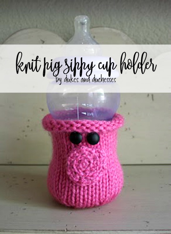 knit pig sippy cup holder