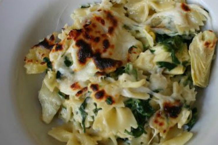 baked pasta with spinach and artichokes
