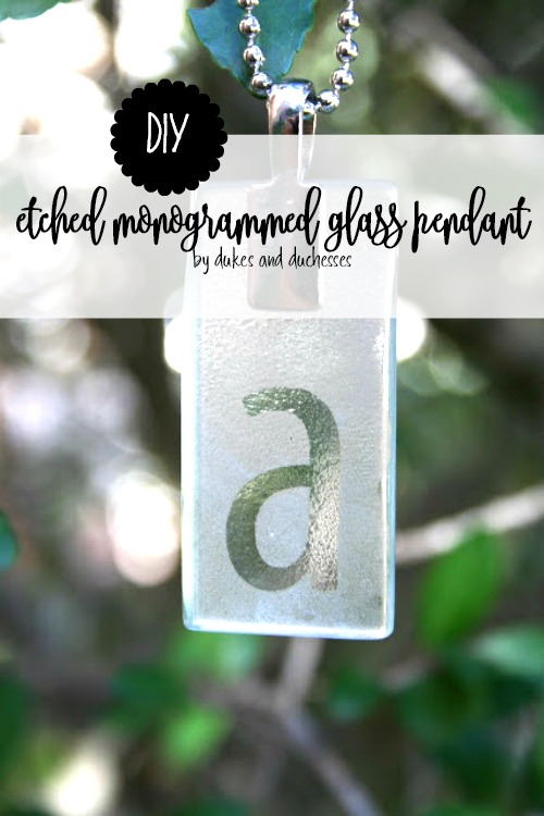 DIY etched monogrammed glass pendant
