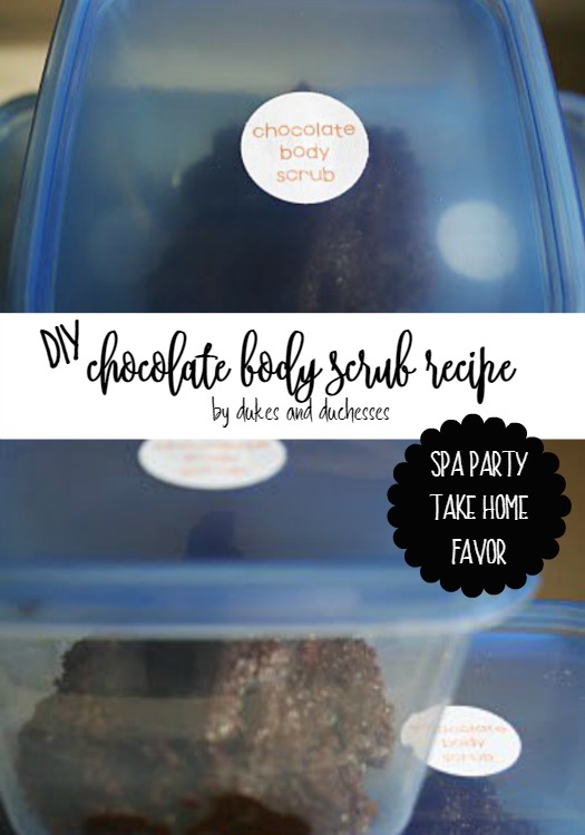 DIY chocolate body scrub recipe spa party favor
