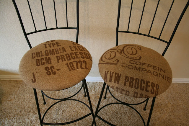 bar stools covered with coffee sacks