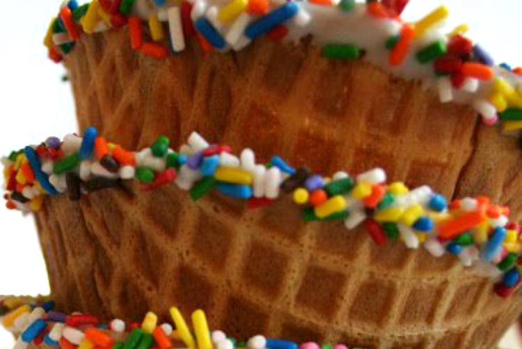 simple sundae bar with sprinkle dipped waffle bowls