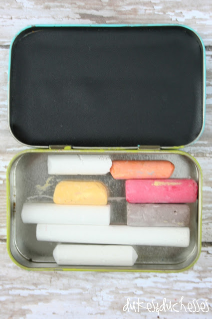 upcycled, repurposed mint tin: chalkboard box