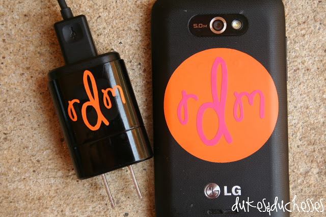 monogrammed cell phone and charger