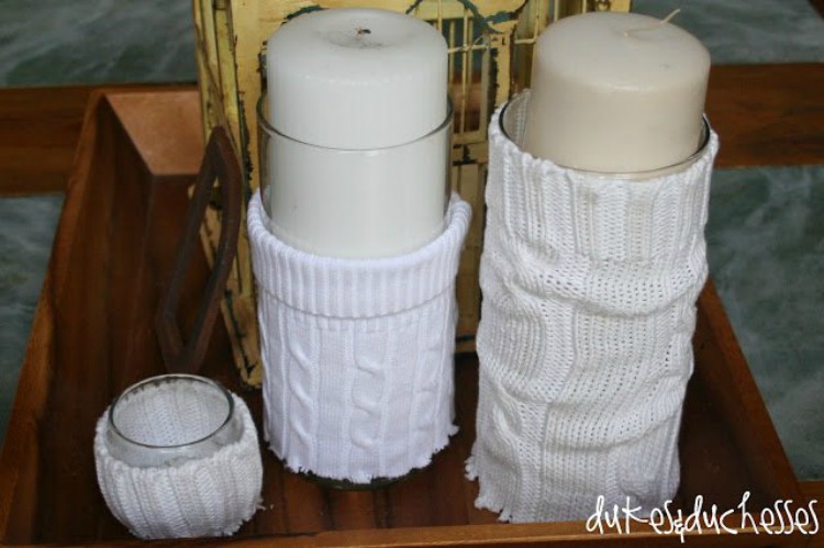repurposed sweater candles