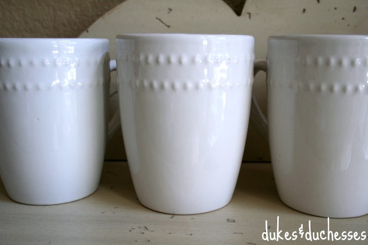 white dollar store mugs