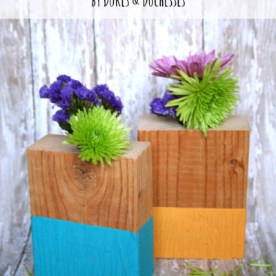 Paint Dipped Wood Block Vase