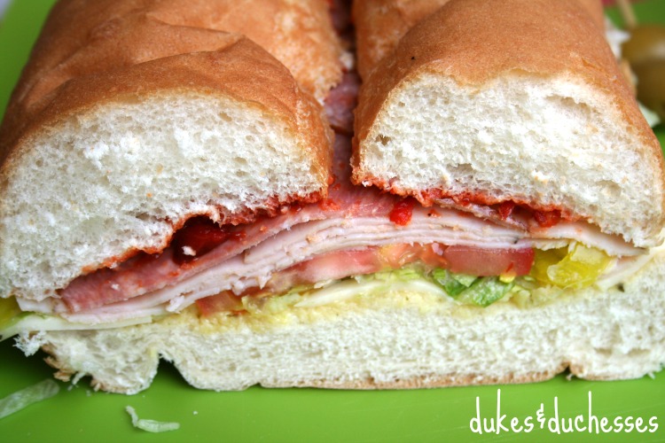 Italian picnic sandwich sliced