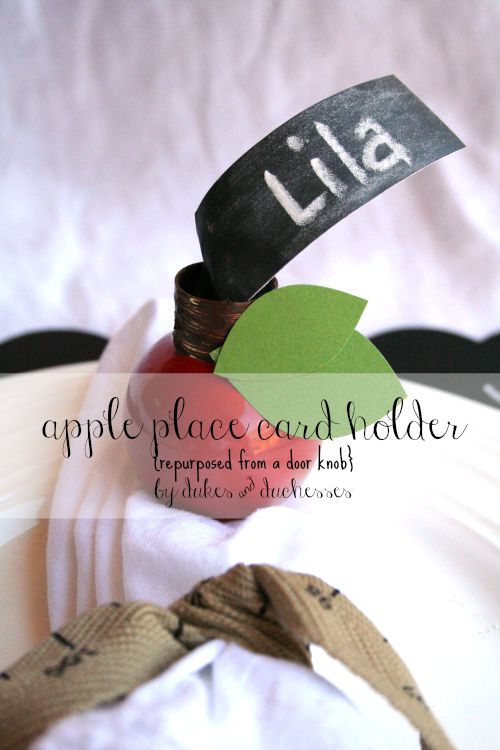 apple place card holder made from a doorknob