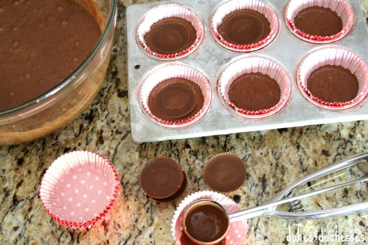 preparing batter for peanut butter cup cupcakes