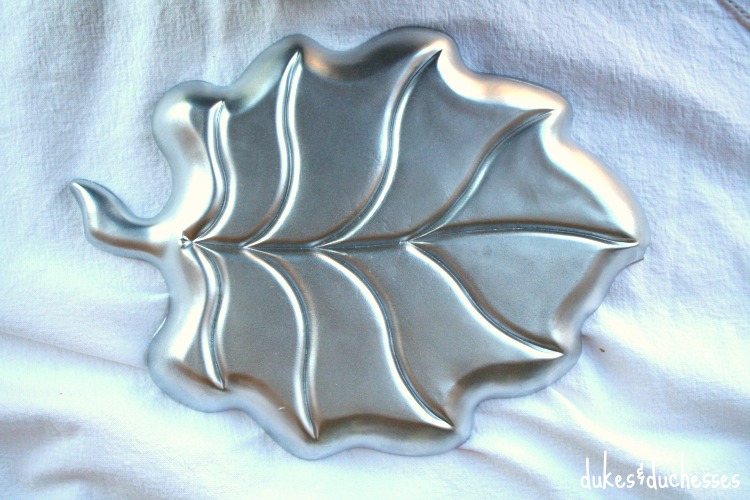 silver painted leaf plate