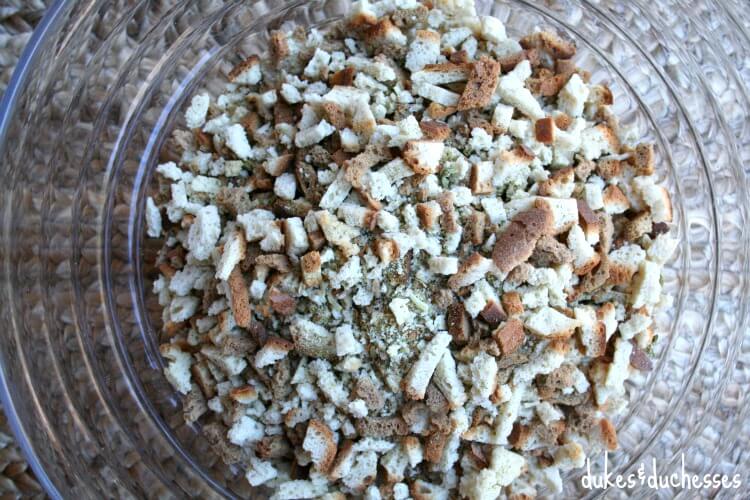 dry stuffing mix in bowl