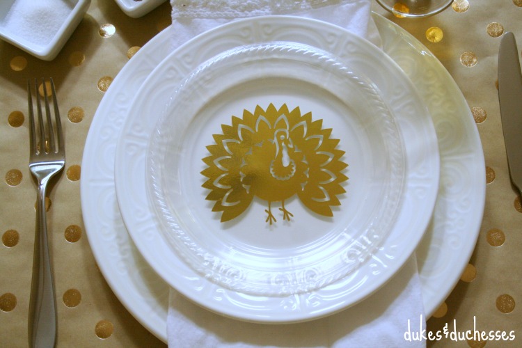 metallic turkey plates for Thanksgiving