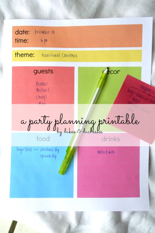 party planning printable