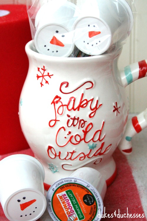 snowman coffee pods in a mug