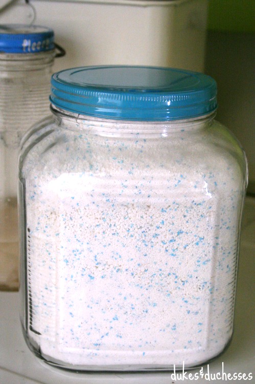 laundry detergent in glass jar with painted lid