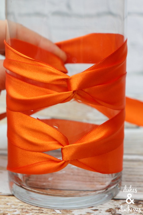 ribbon wrapped vase