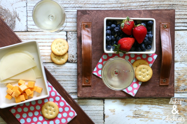 DIY rustic wooden tray with leather handles
