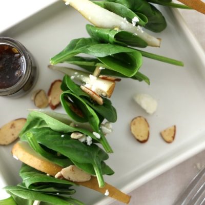 Spinach and Pear Salad on a Stick