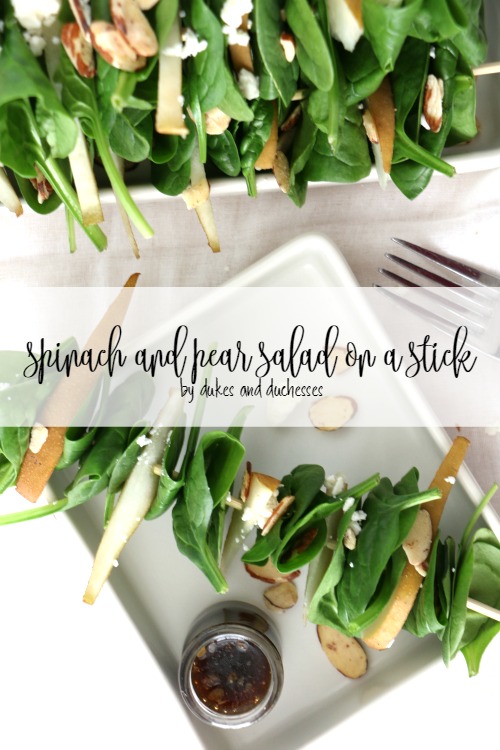 spinach and pear salad on a stick