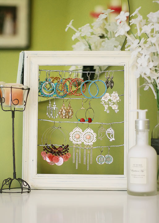 repurposed wire earring display made from a frame