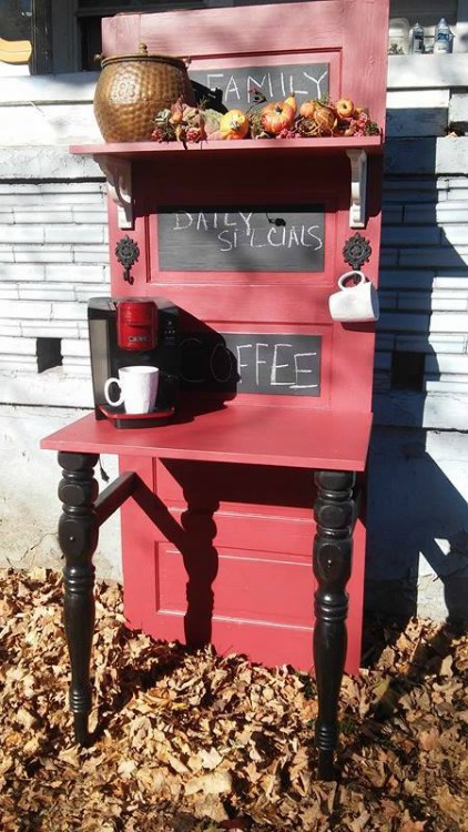 upcycled door coffee bar