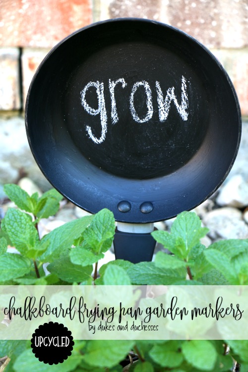 upcycled chalkboard frying pan garden markers