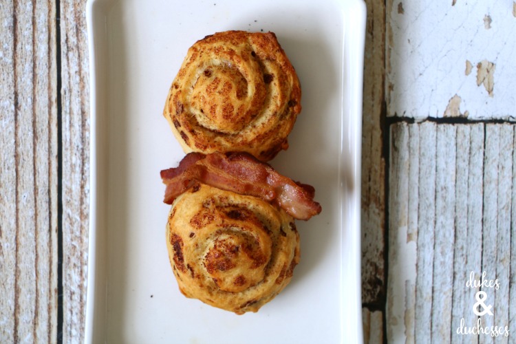 cinnamon roll snowman with bacon scarf