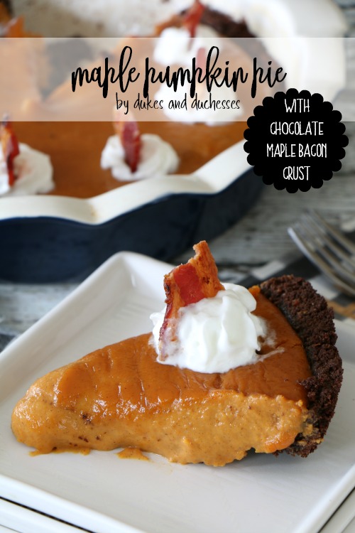 maple pumpkin pie with chocolate maple bacon crust