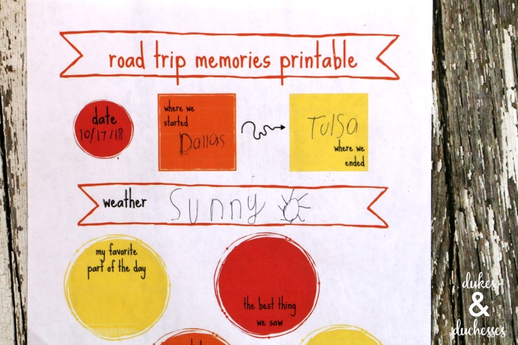 printable for road trip memories