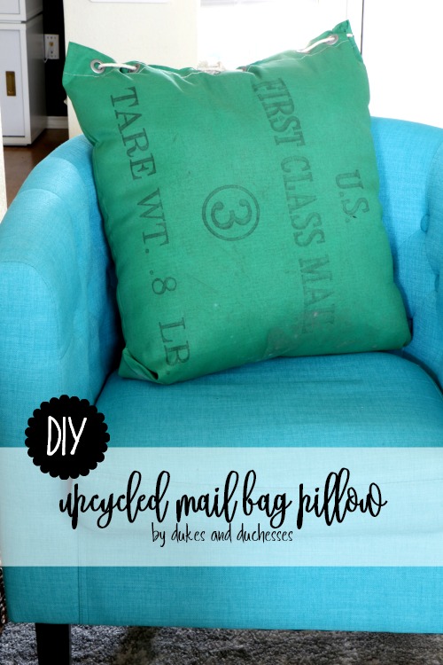 DIY upcycled mail bag pillow