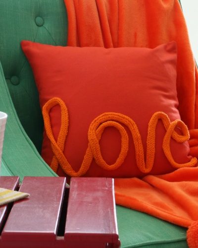 pillow with knit word