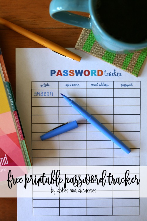 free printable password tracker