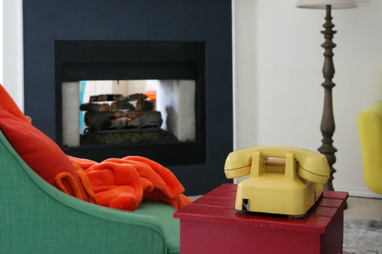 navy painted tile fireplace